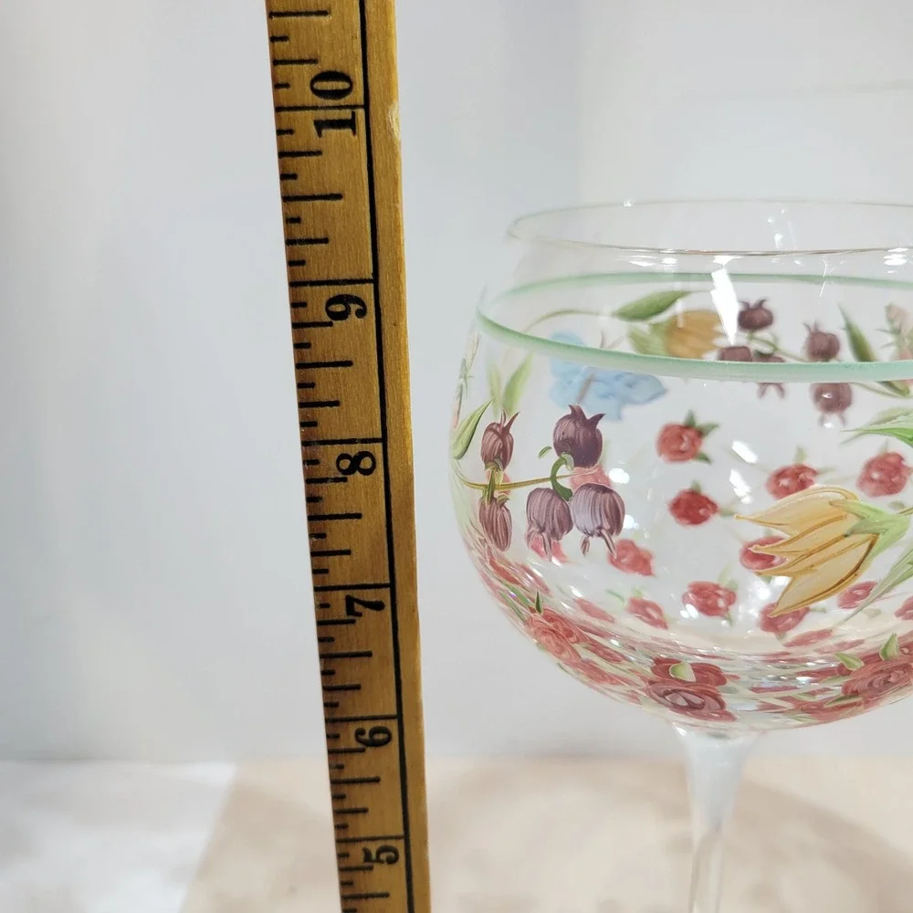 Handpainted Wine Glasses Set of 2‎ Butterflies Roses Floral Design Unique Gift